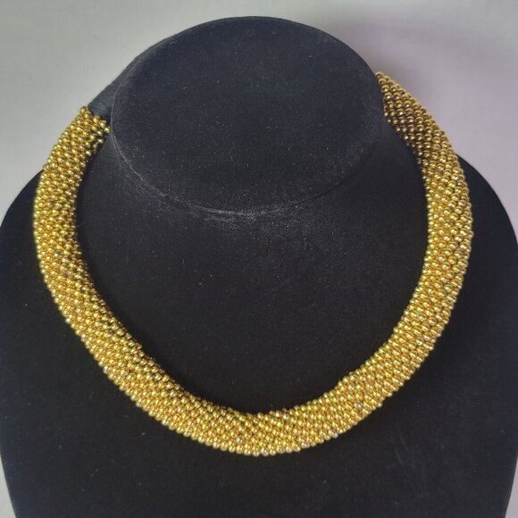Handmade Elegant Sophisticated Formal Gold Beaded Statement Formal Necklace - Picture 1 of 3